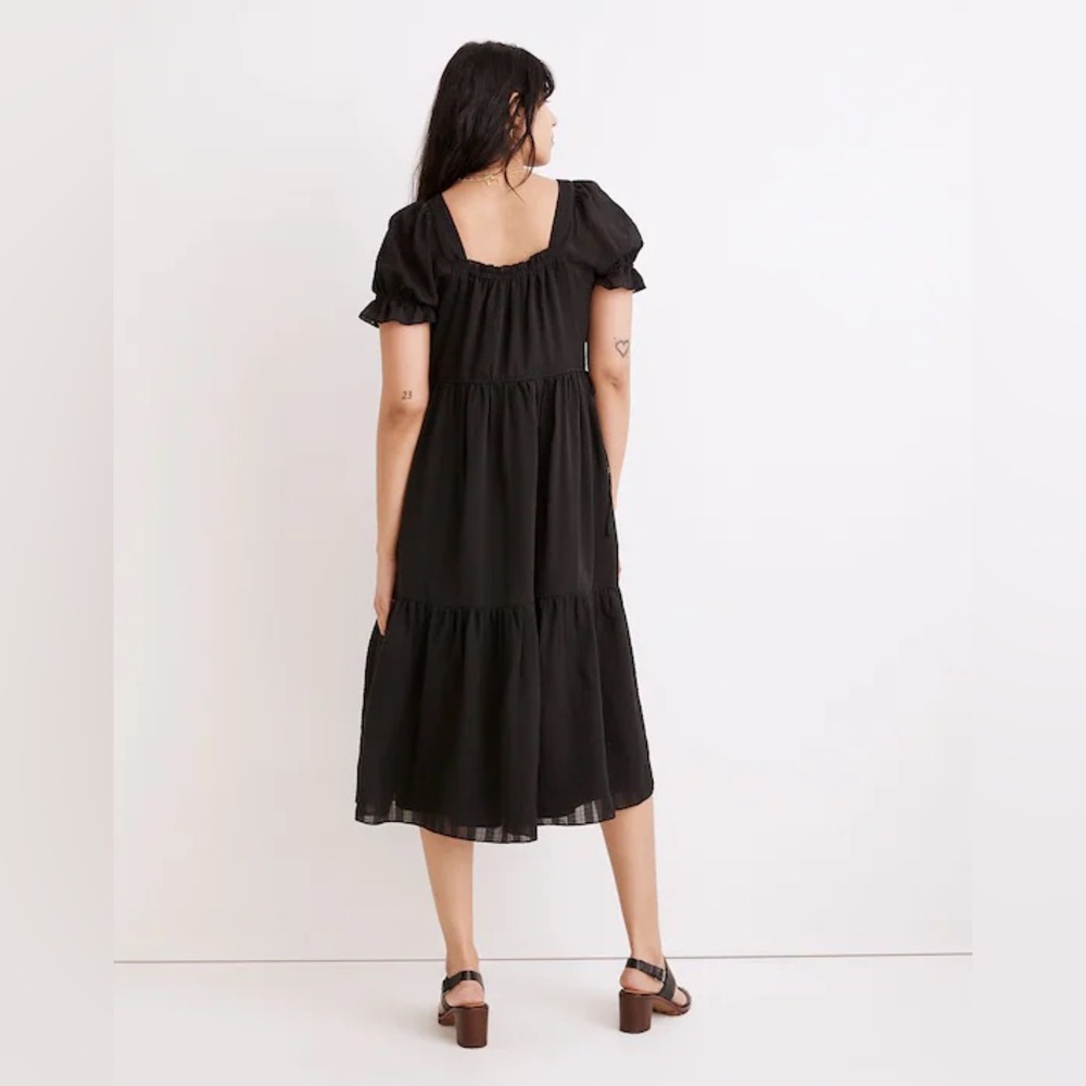 Madewell Square-Neck Tiered Midi Dress in Textured Seersucker black - Picture 3 of 7